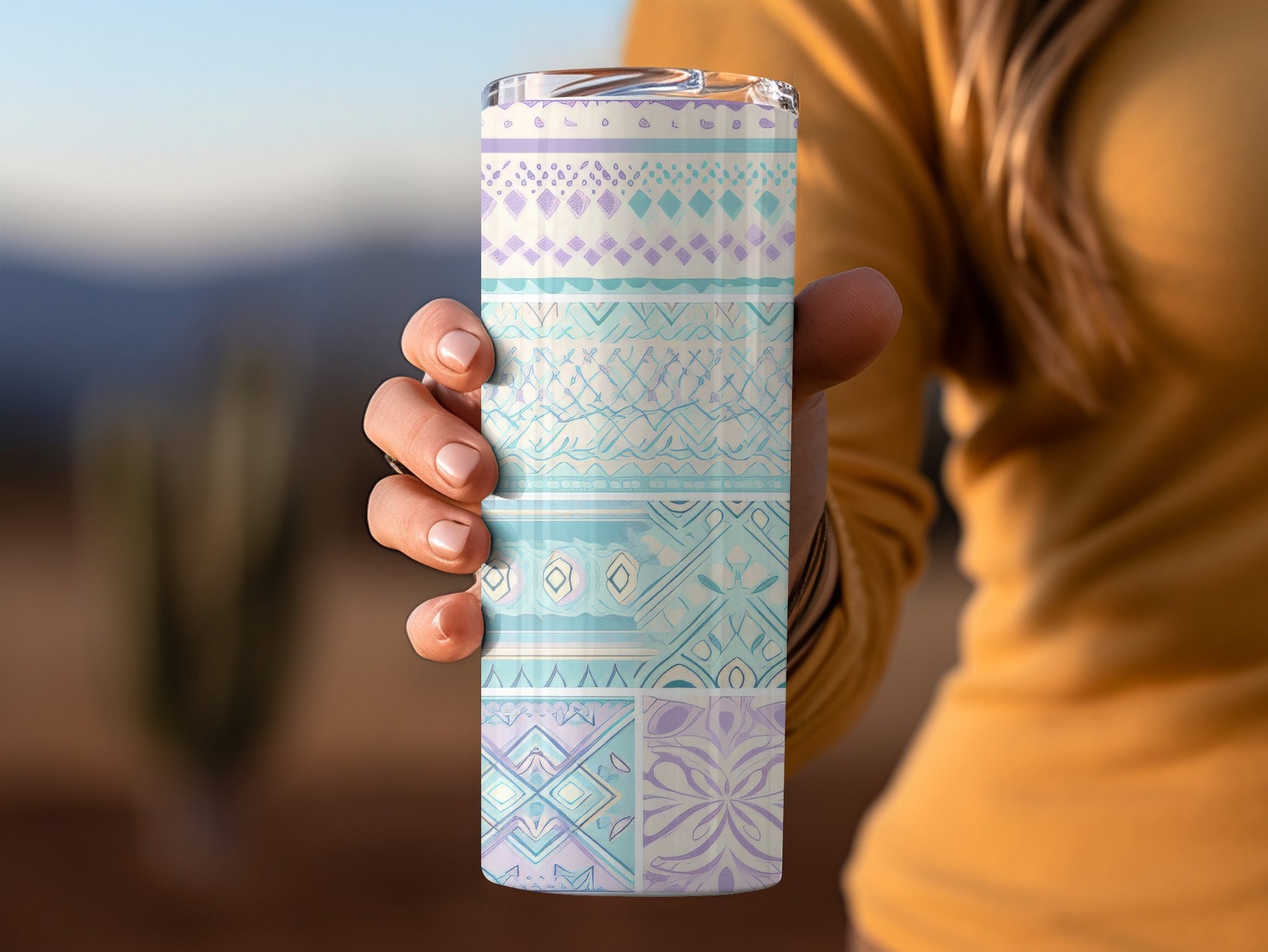 Stylish Pastel Geometric Patterned Tumbler Drinkware