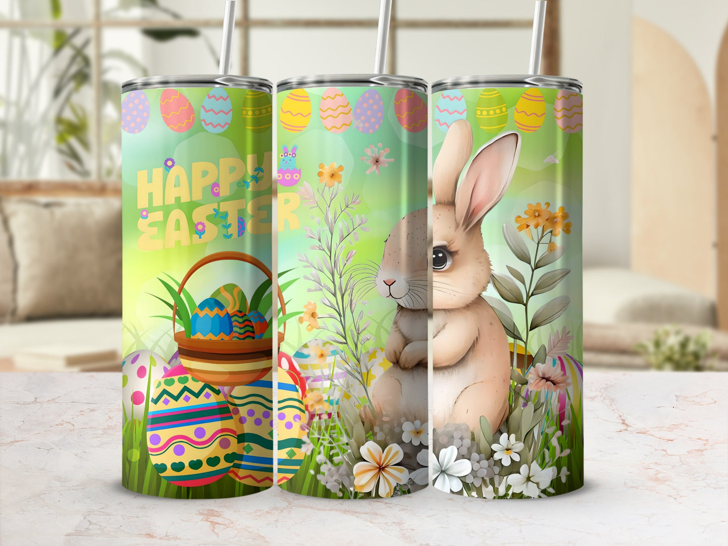 Happy Easter Bunny and Eggs Print Tumbler product