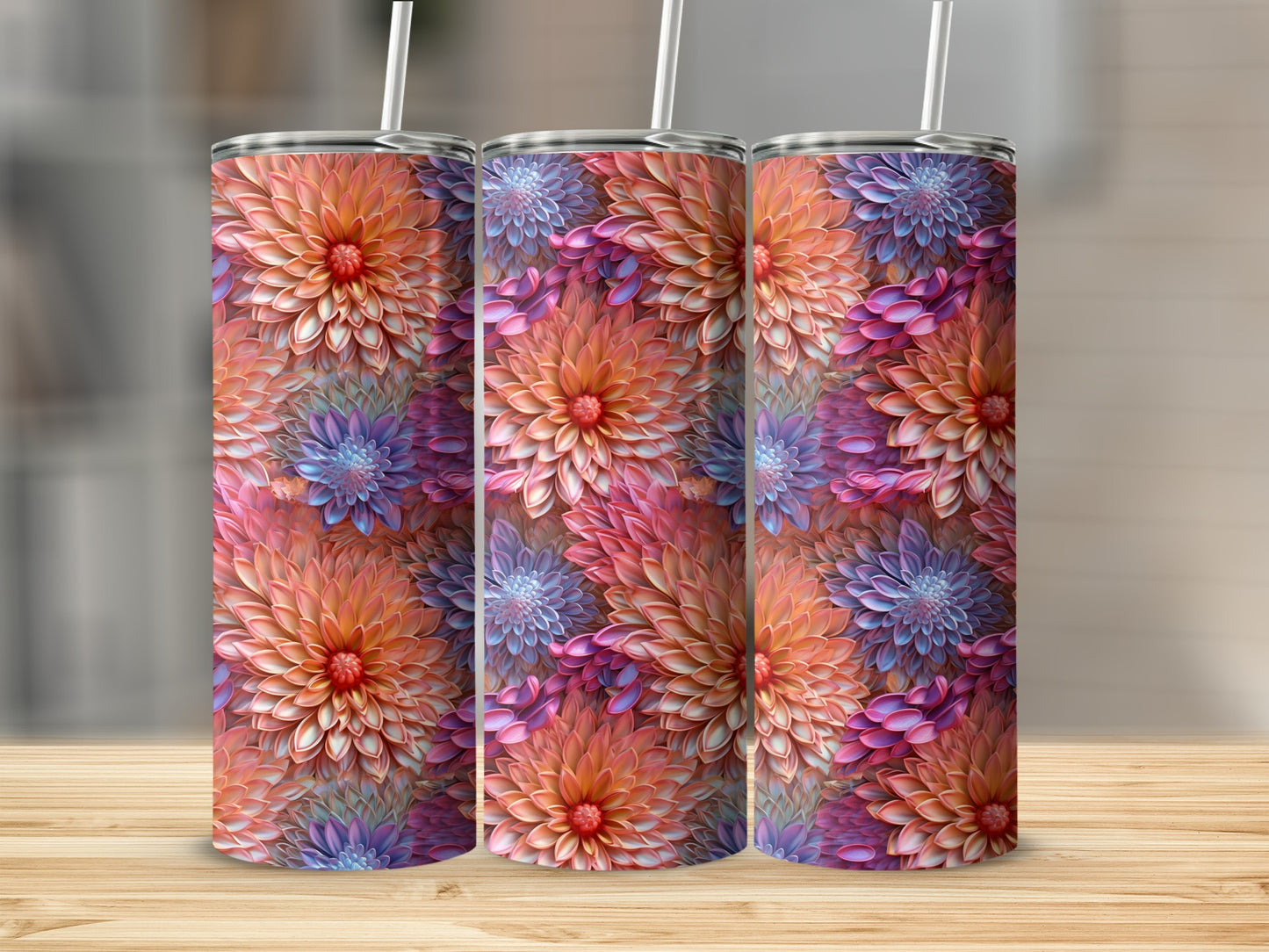 Vibrant Floral Print Tumbler with Straw 20oz Tumbler