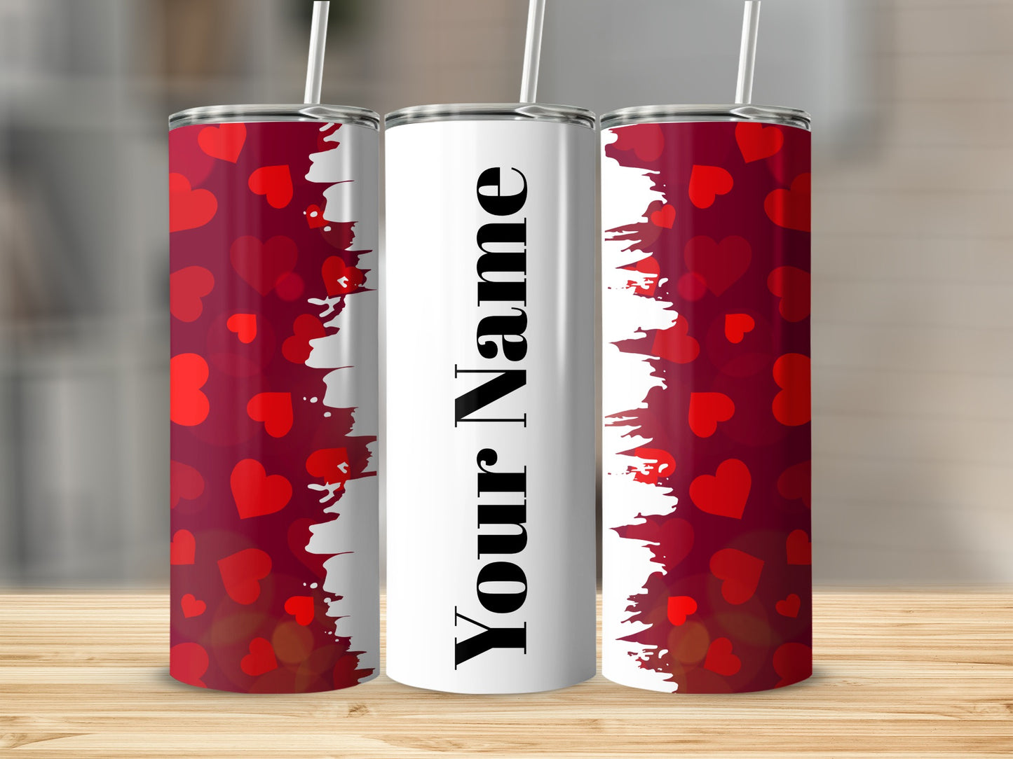 Personalized Red Hearts Your Name Tumbler Product