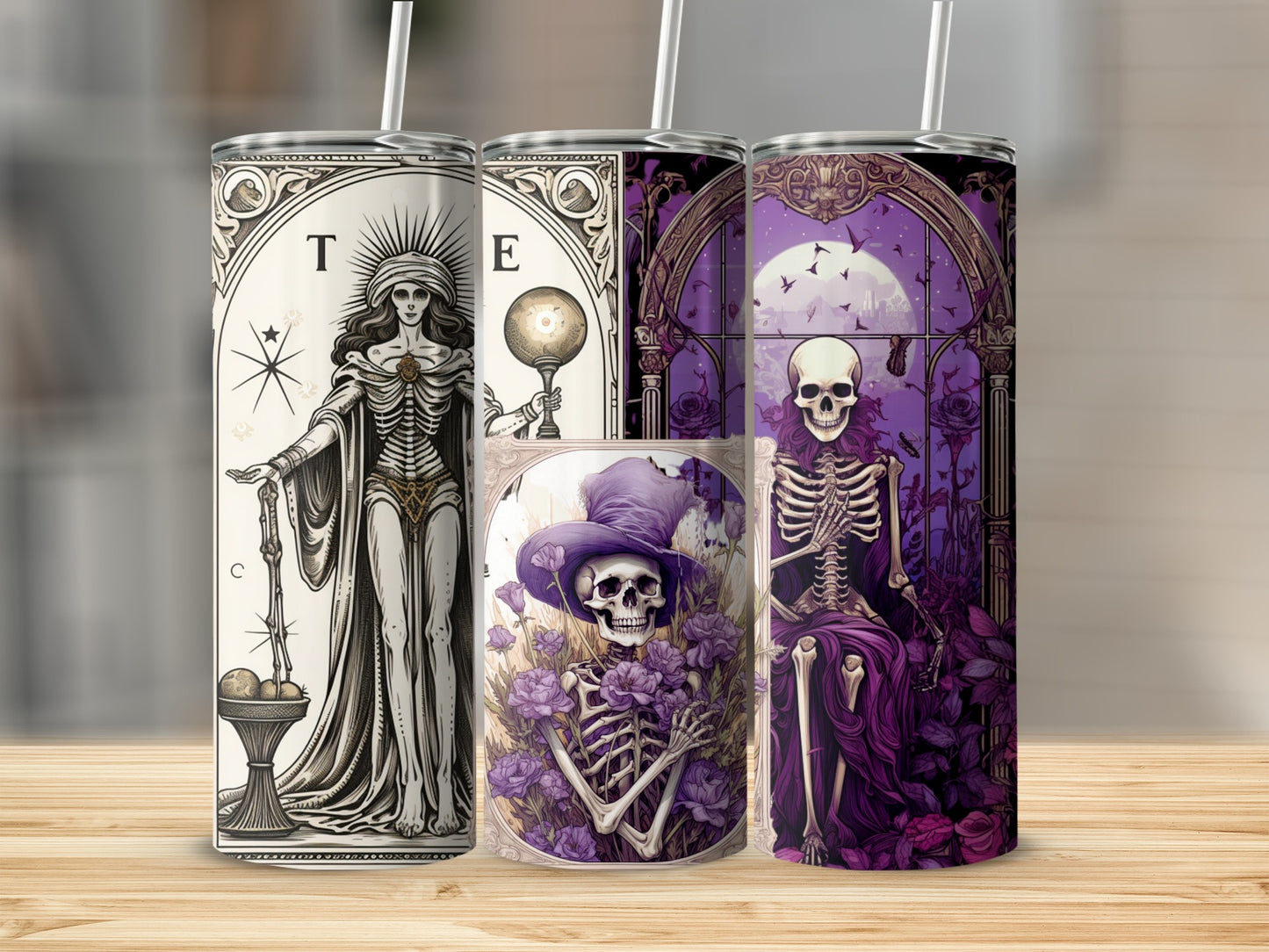 Tarot Skeletons and Fortune Teller Themed Tumbler Set
