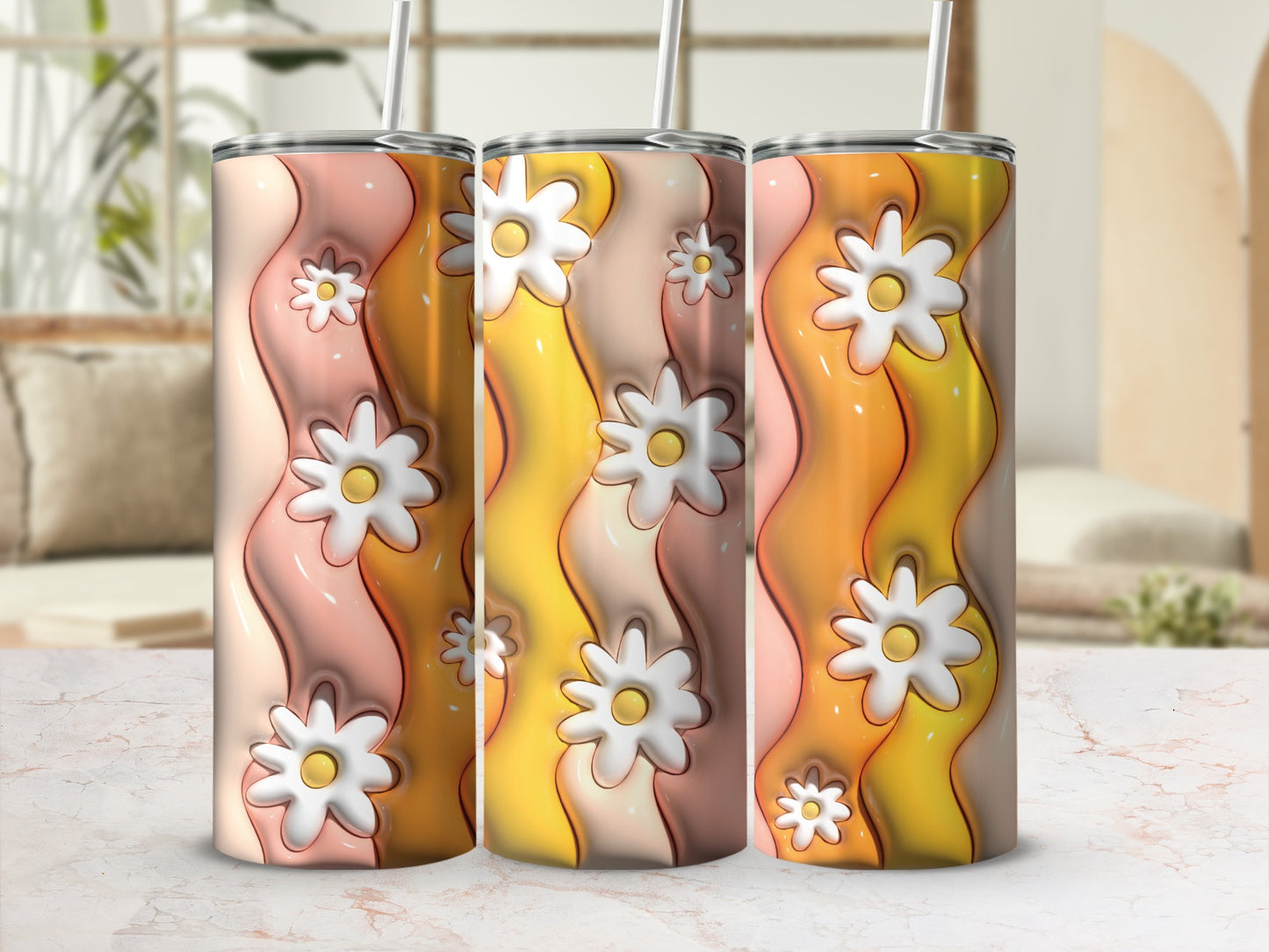 Floral Retro Wave Design Colorful Drink Tumblers