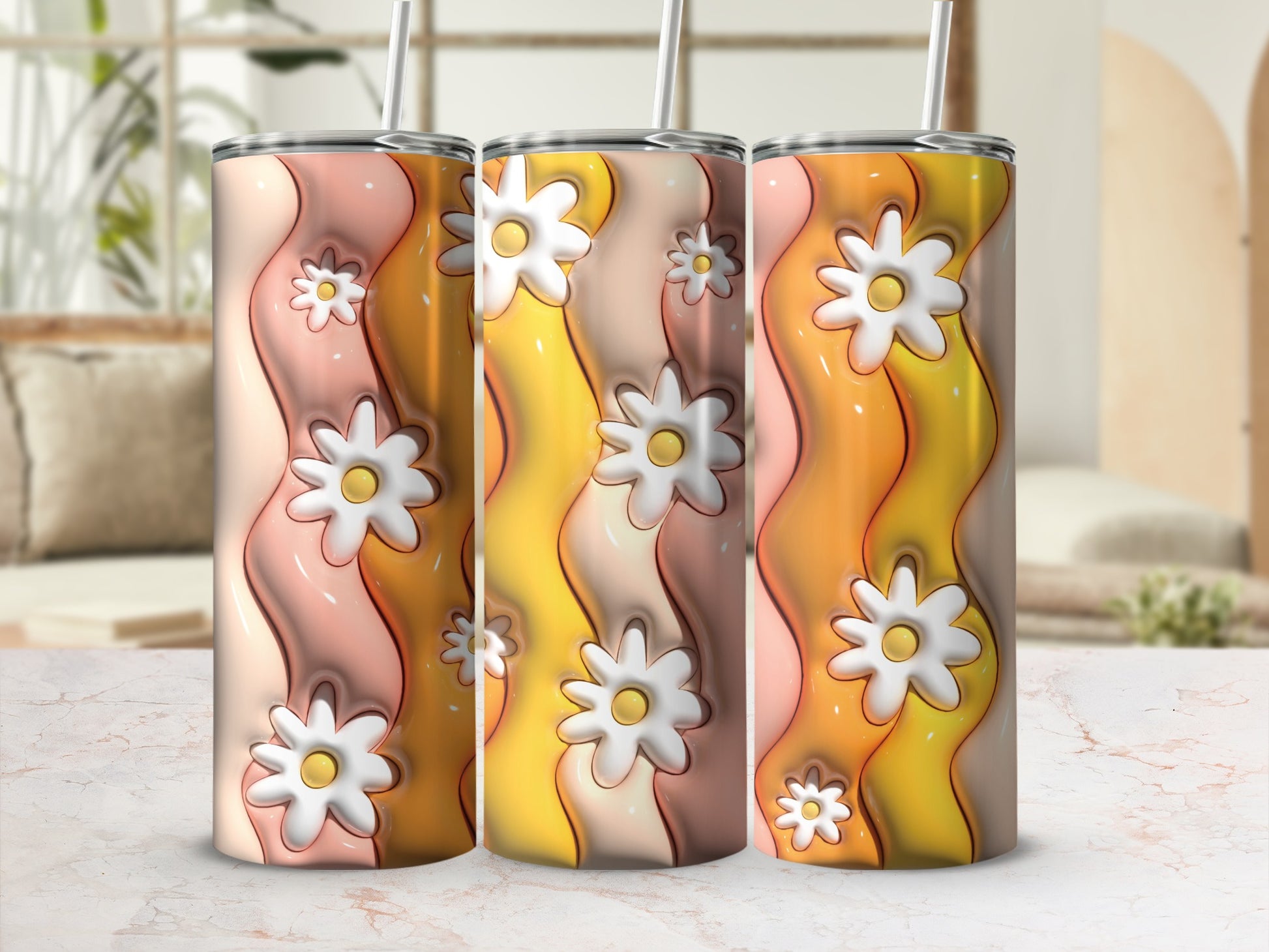 Floral Retro Wave Design Colorful Drink Tumblers