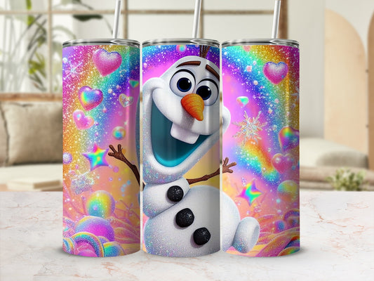 Vibrant Olaf Character and Hearts Design Tumbler