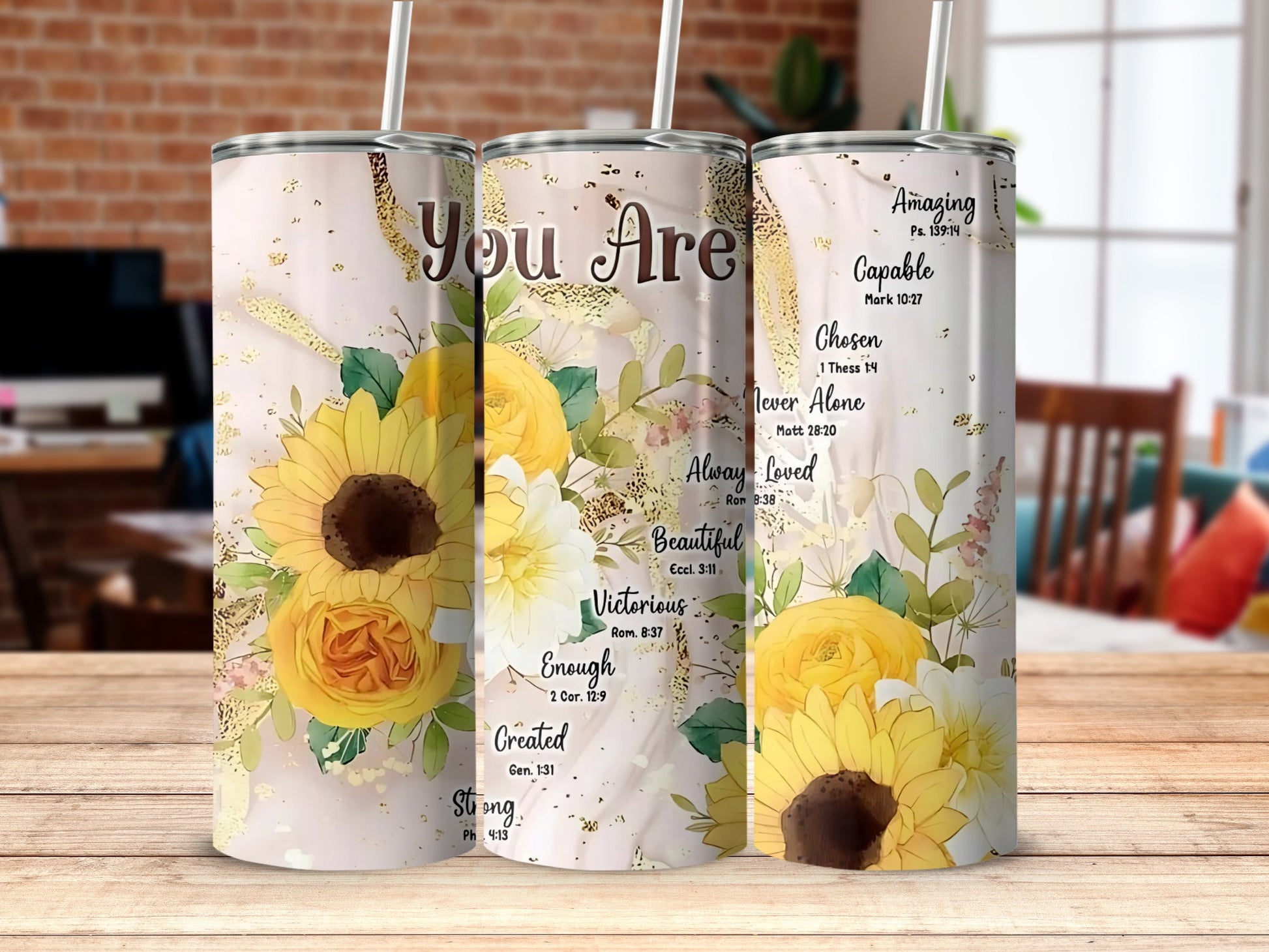 Inspirational Floral Design with Bible Verses Tumbler