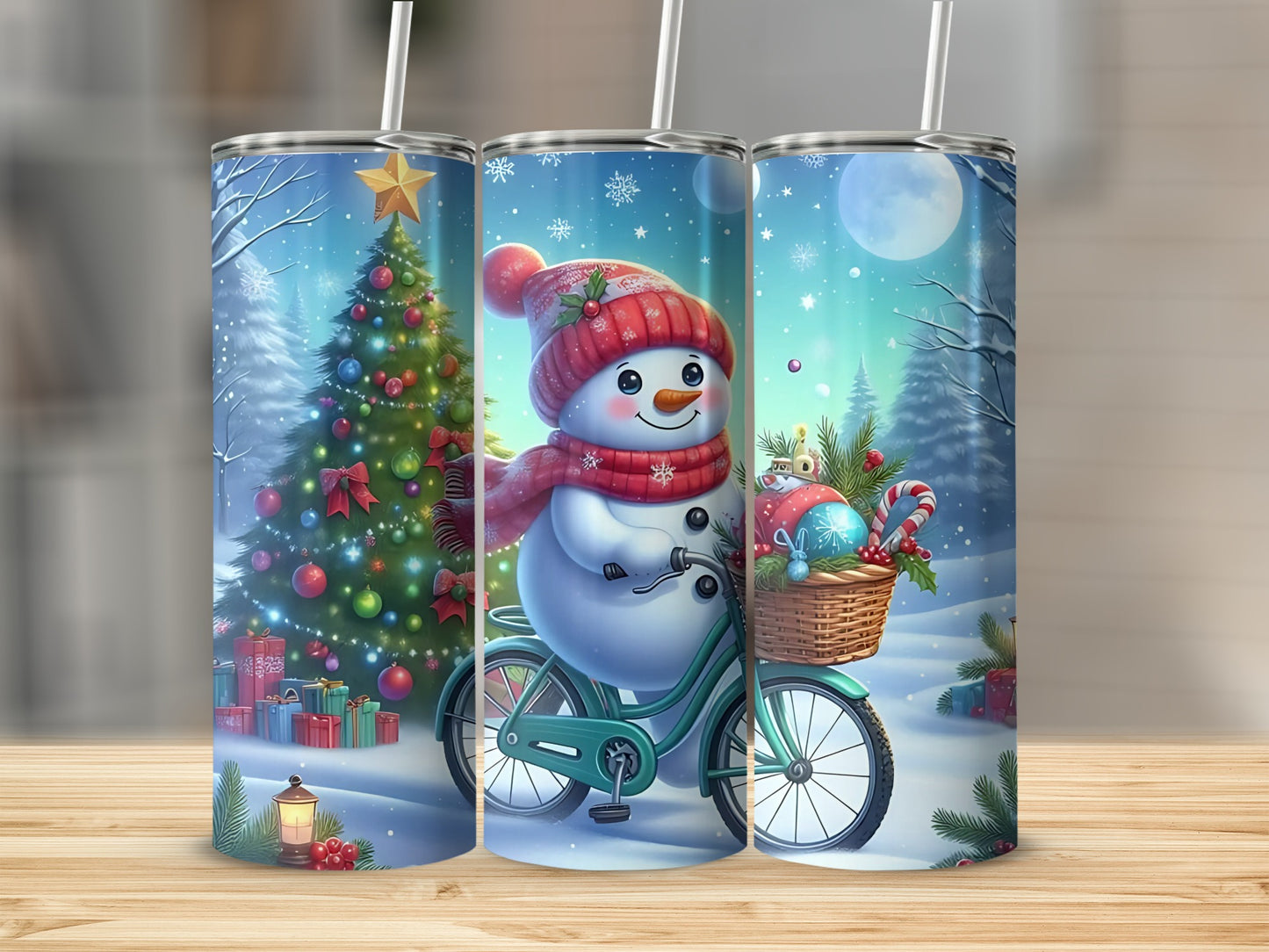 Snowman Christmas Scene with Tree and Gifts Tumbler