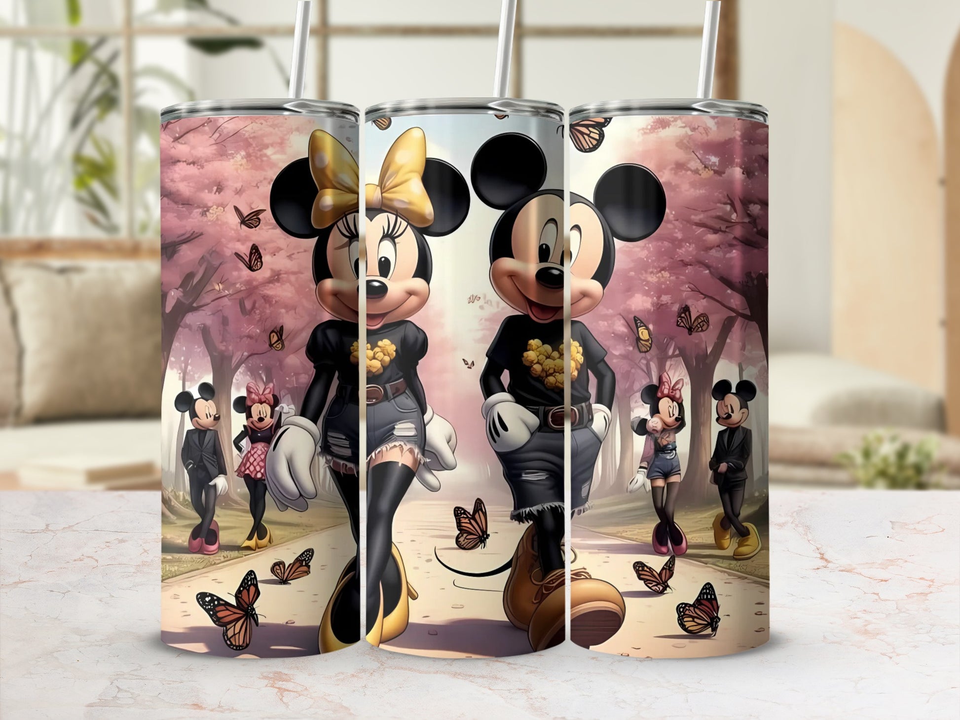 Cute Mickey and Minnie Mouse Design Tumbler Cup