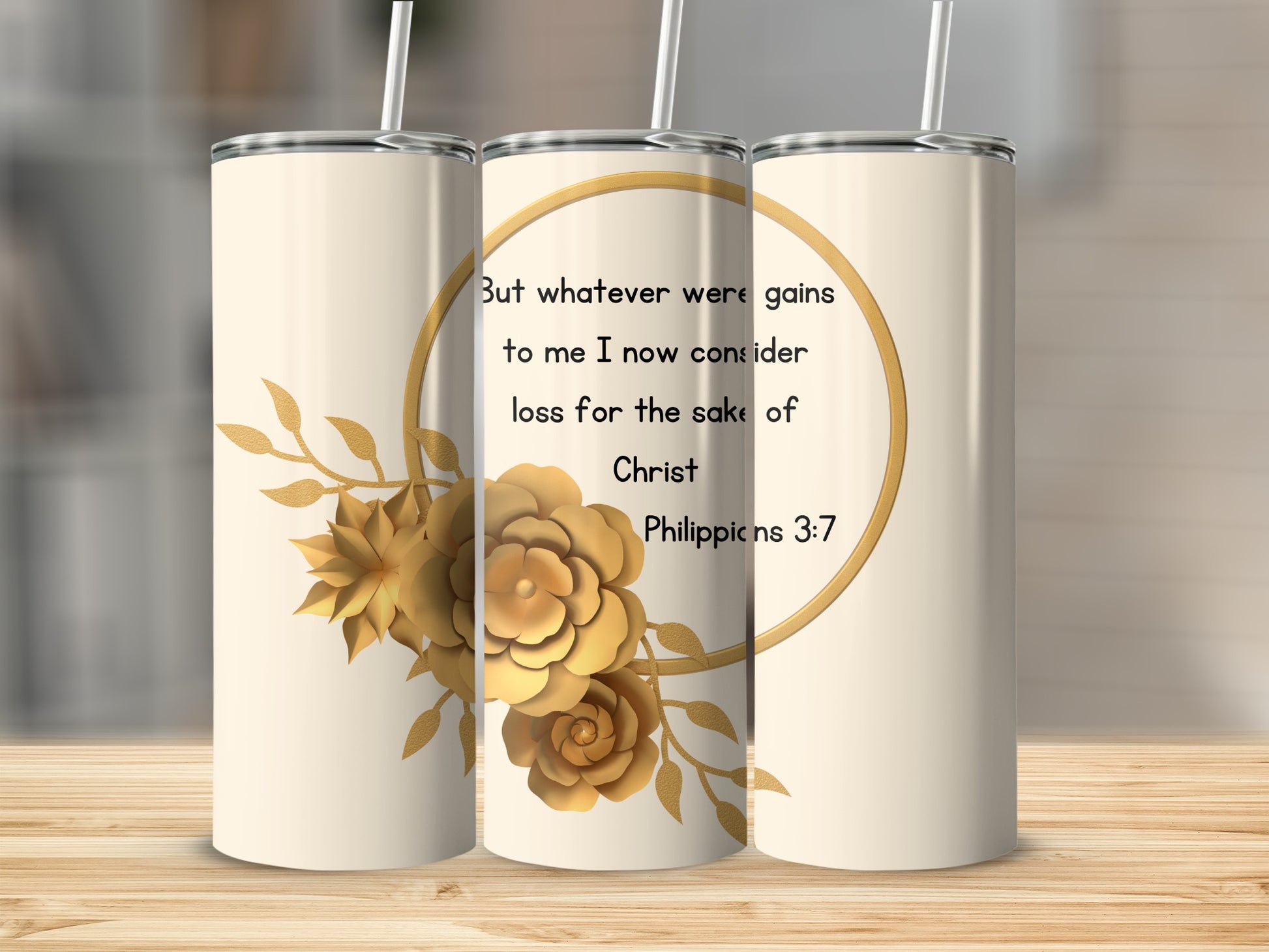 Philippians 3:7 Inspirational Floral Tumbler