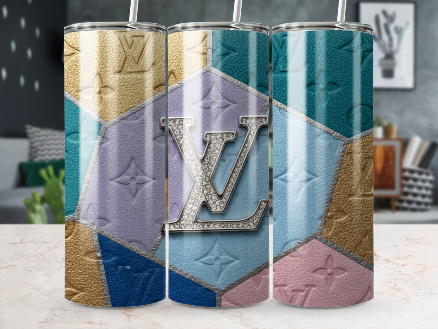 Stylish Colorful Patterned Tumblers with Monogram Design