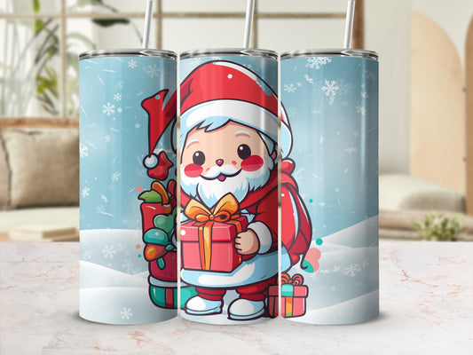 Festive Santa Claus Design Tumbler with Gifts Art
