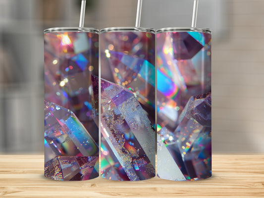 Three tumblers with iridescent crystal and glitter design.