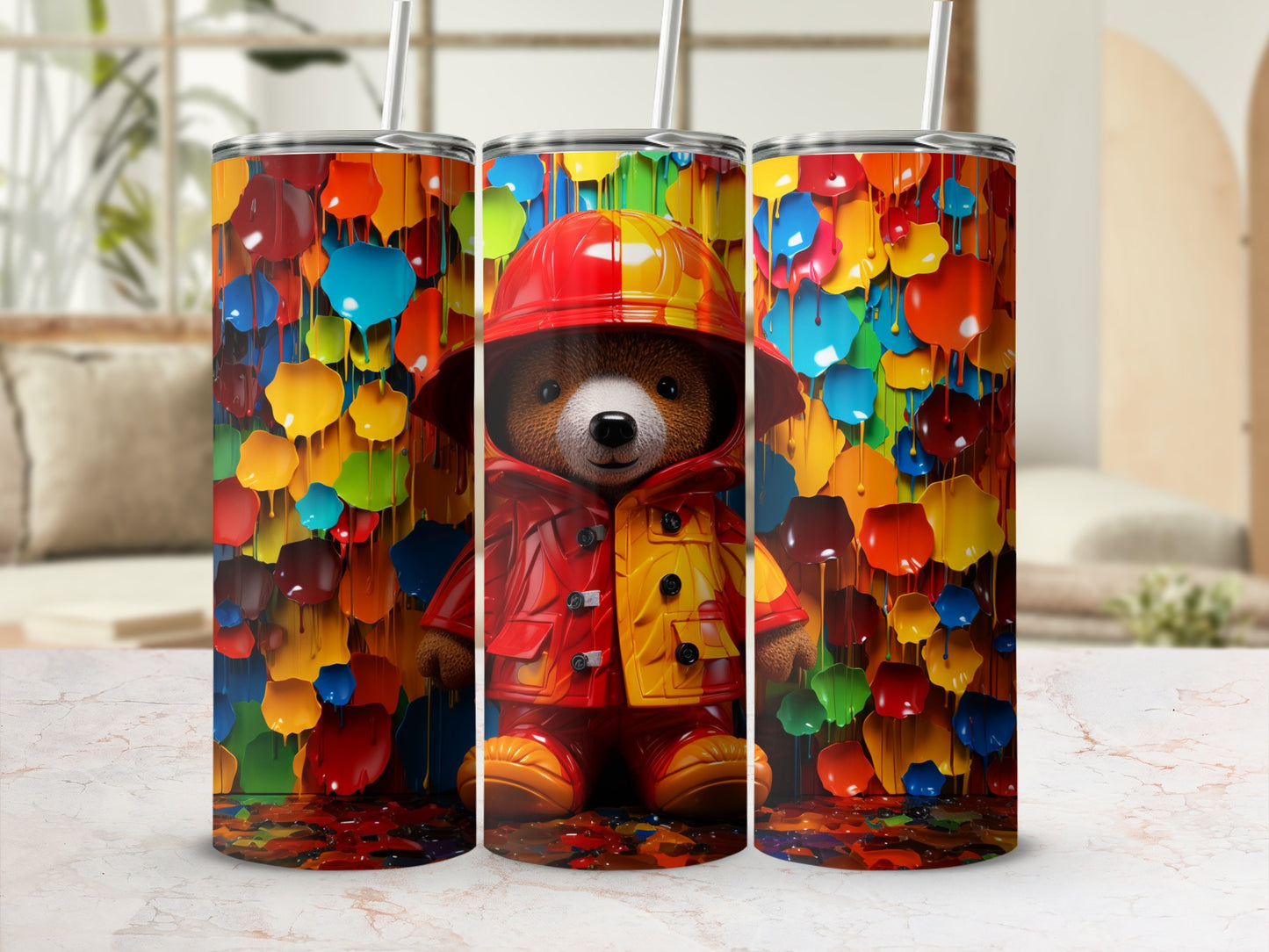 Colorful Bear Art and Splashes Insulated Tumbler