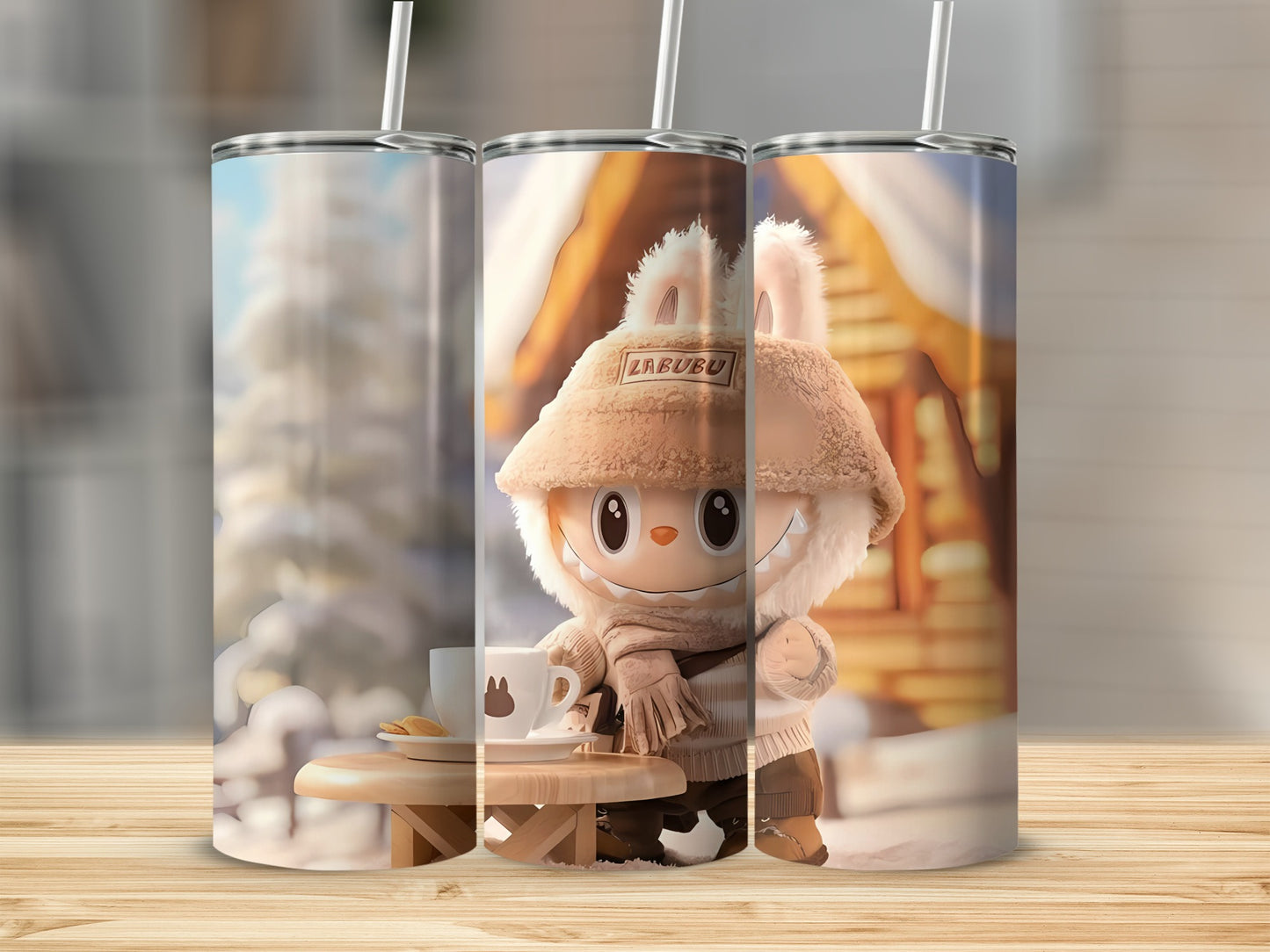 Cute Winter Bunny Character Design on Tumbler Flask