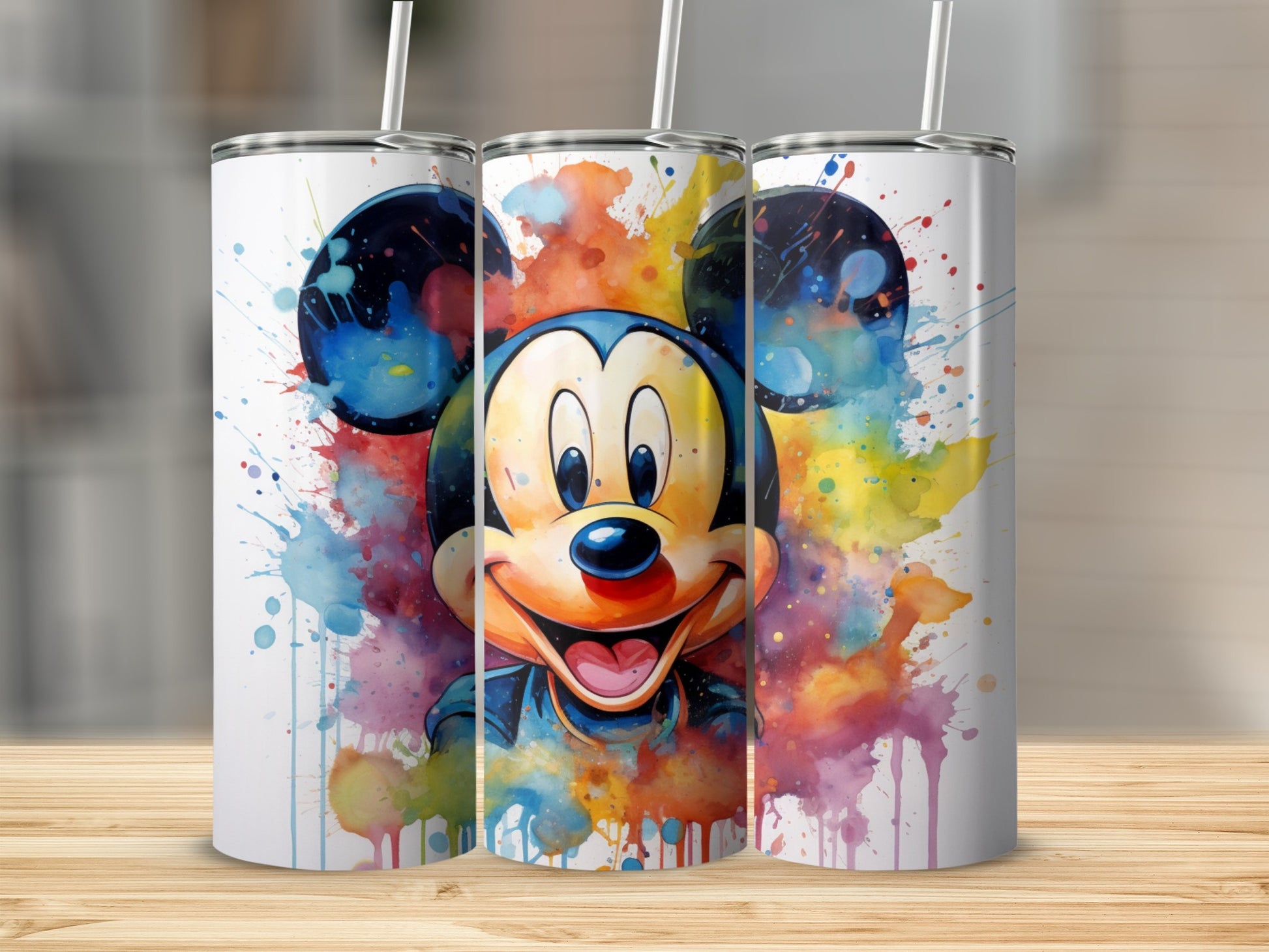 Colorful Mickey Mouse Splatter Art Tumbler