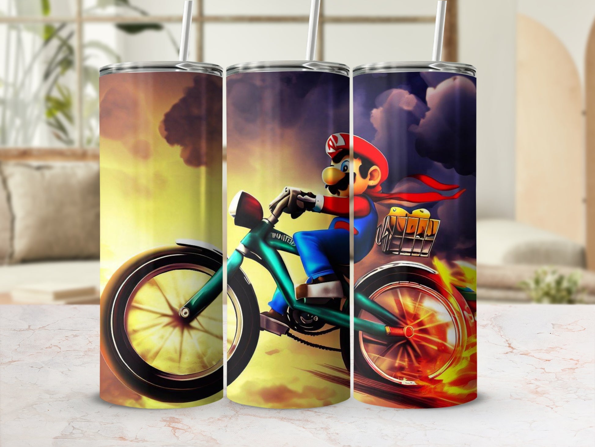 Super Mario Riding Motorcycle Tumbler Travel Cup
