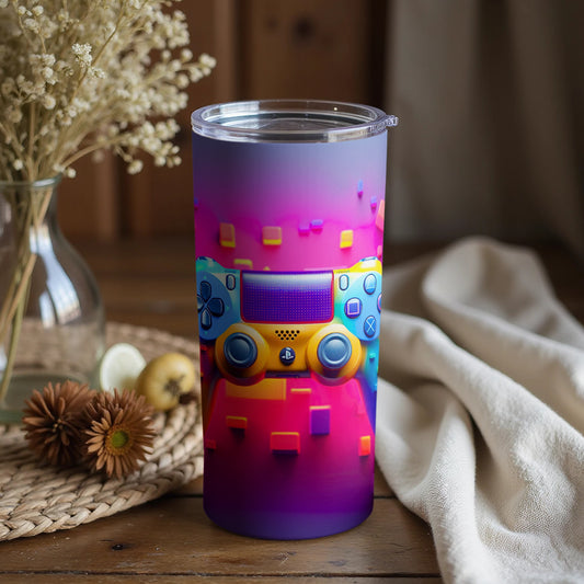 Colorful Gaming Controller Art on Insulated Tumbler