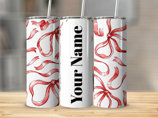 Customizable Tumbler with Red Ribbons Design