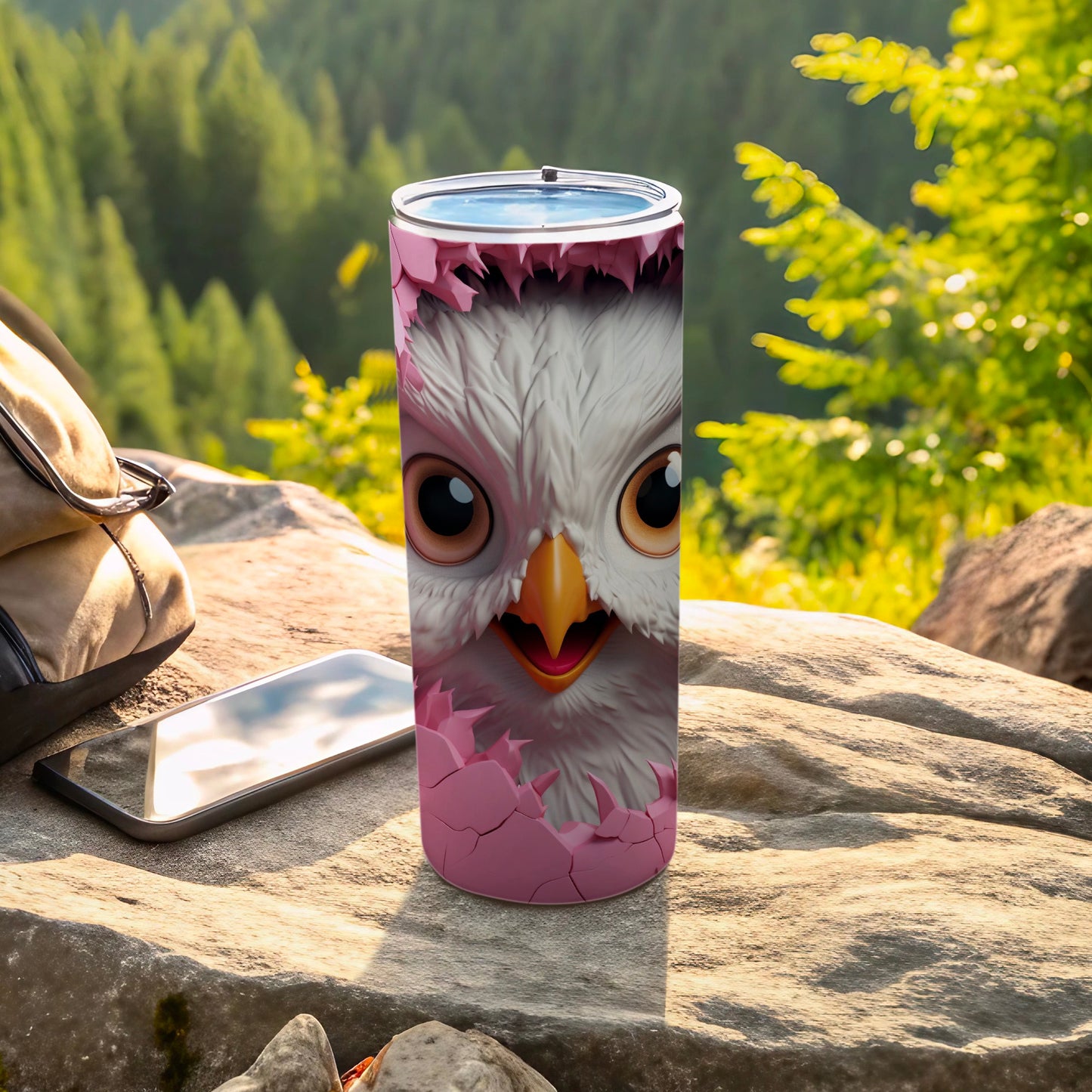 Pink Cracked Egg Baby Bird Face Tumbler Design product type
