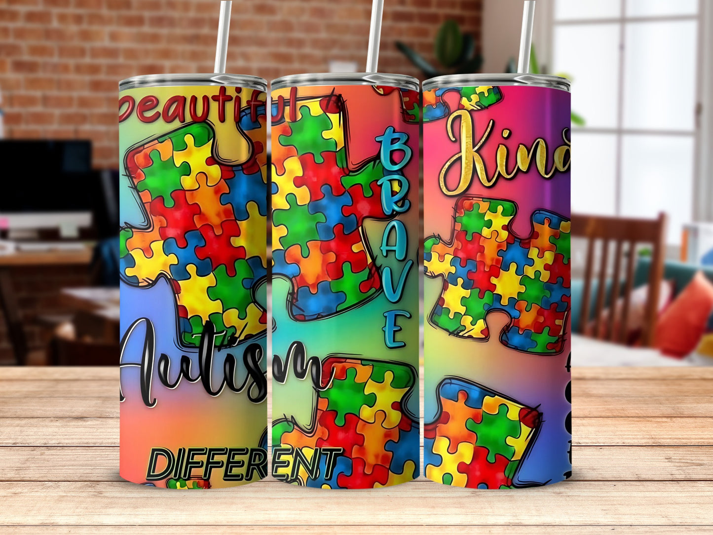 Beautiful Autism Brave Kind Different Tumbler