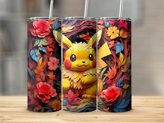 Cute Pikachu and Colorful Flowers Insulated Tumbler