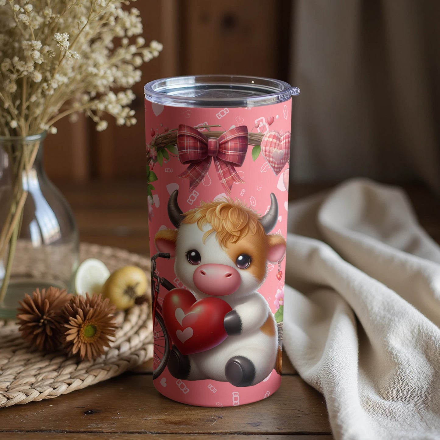 Cute Cartoon Cow With Heart Design Travel Mug