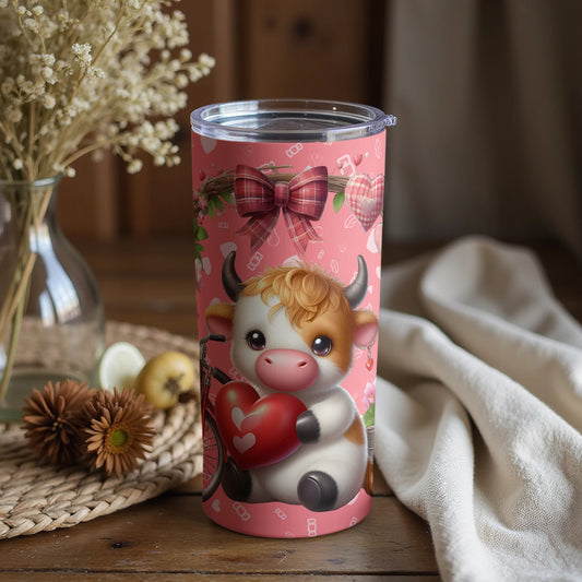 Cute Cartoon Cow With Heart Design Travel Mug