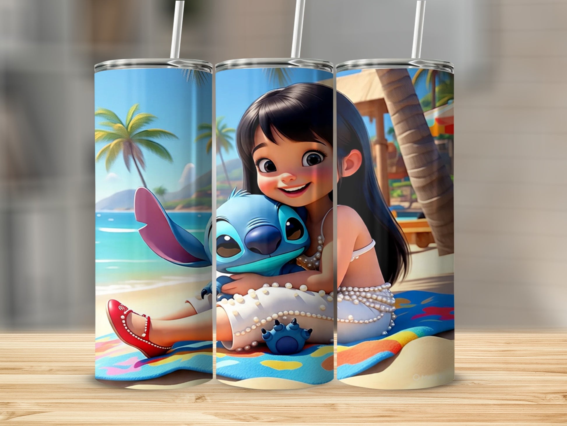 Cute Beach Scene with Girl and Alien Tumbler