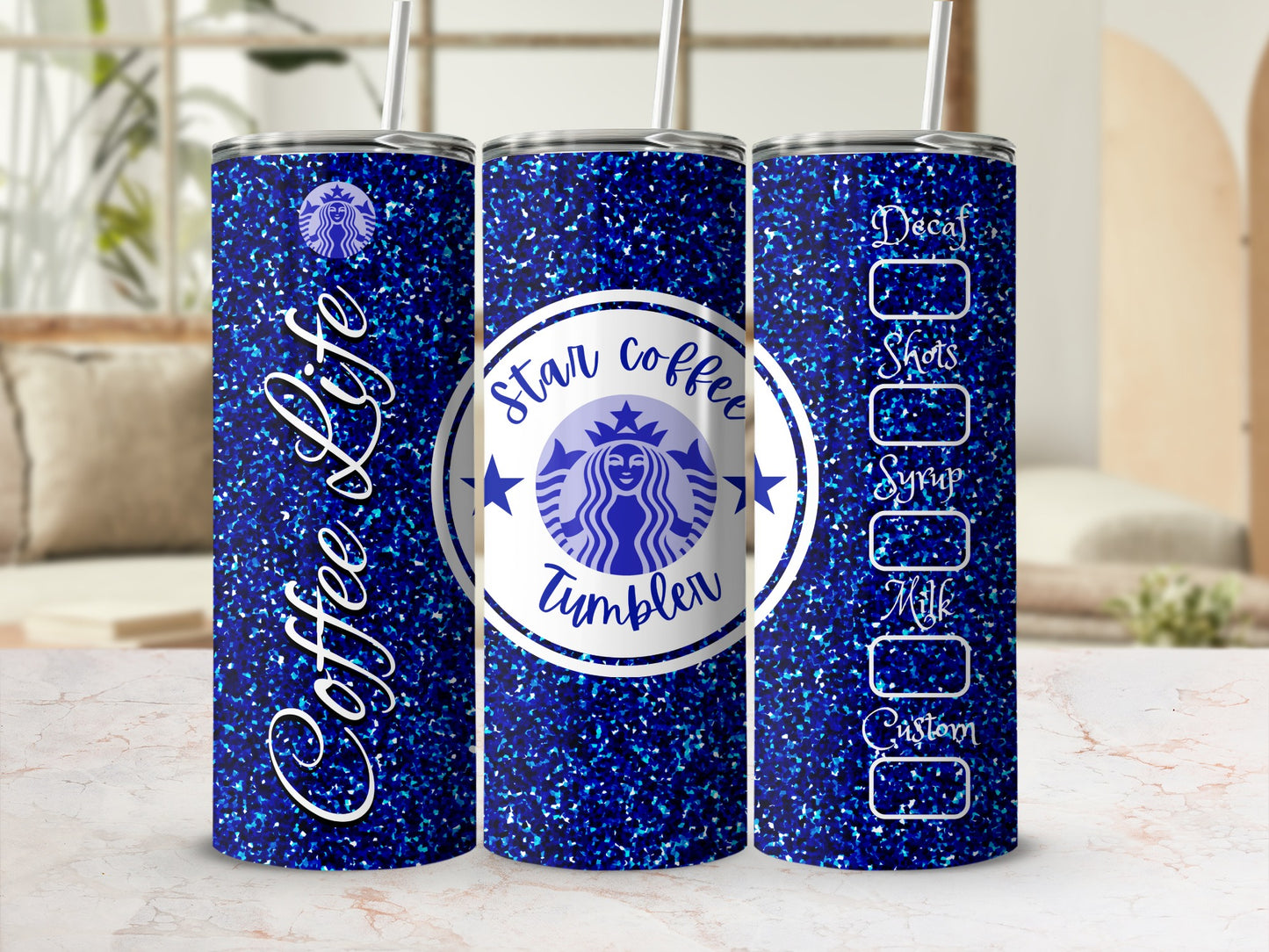 Blue Glitter Coffee Life Star Coffee Tumbler