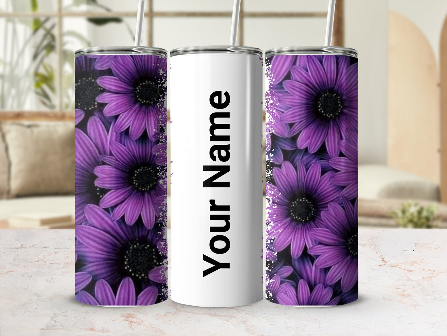 Purple Daisy Personalized Tumbler with Custom Name
