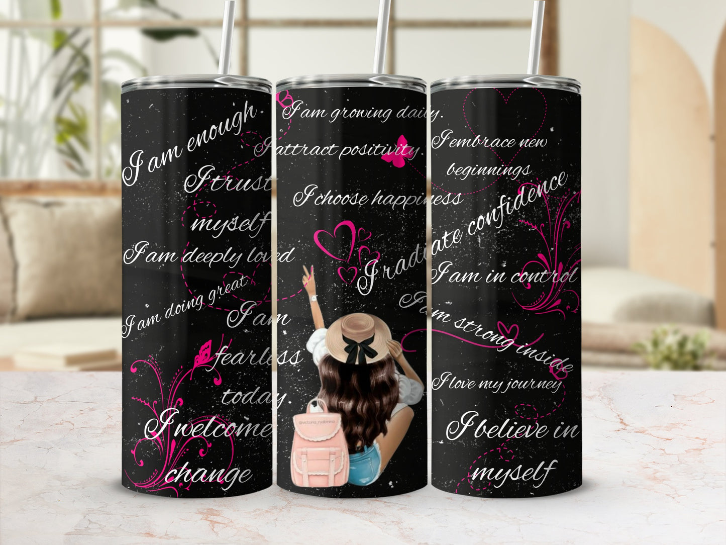 Inspirational Affirmations Black Design Tumbler