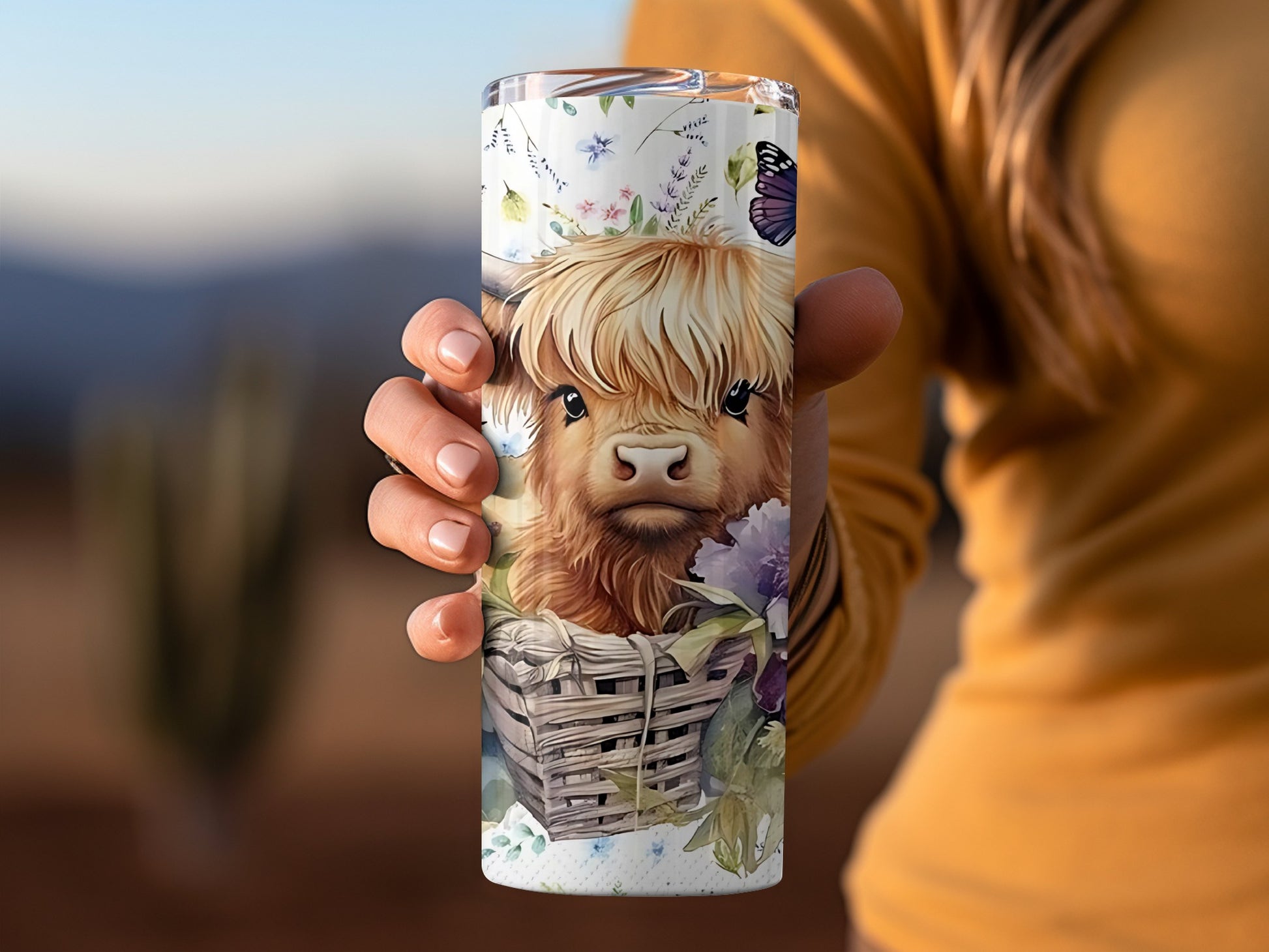 Cute Highland Cow Design on Floral Insulated Tumbler