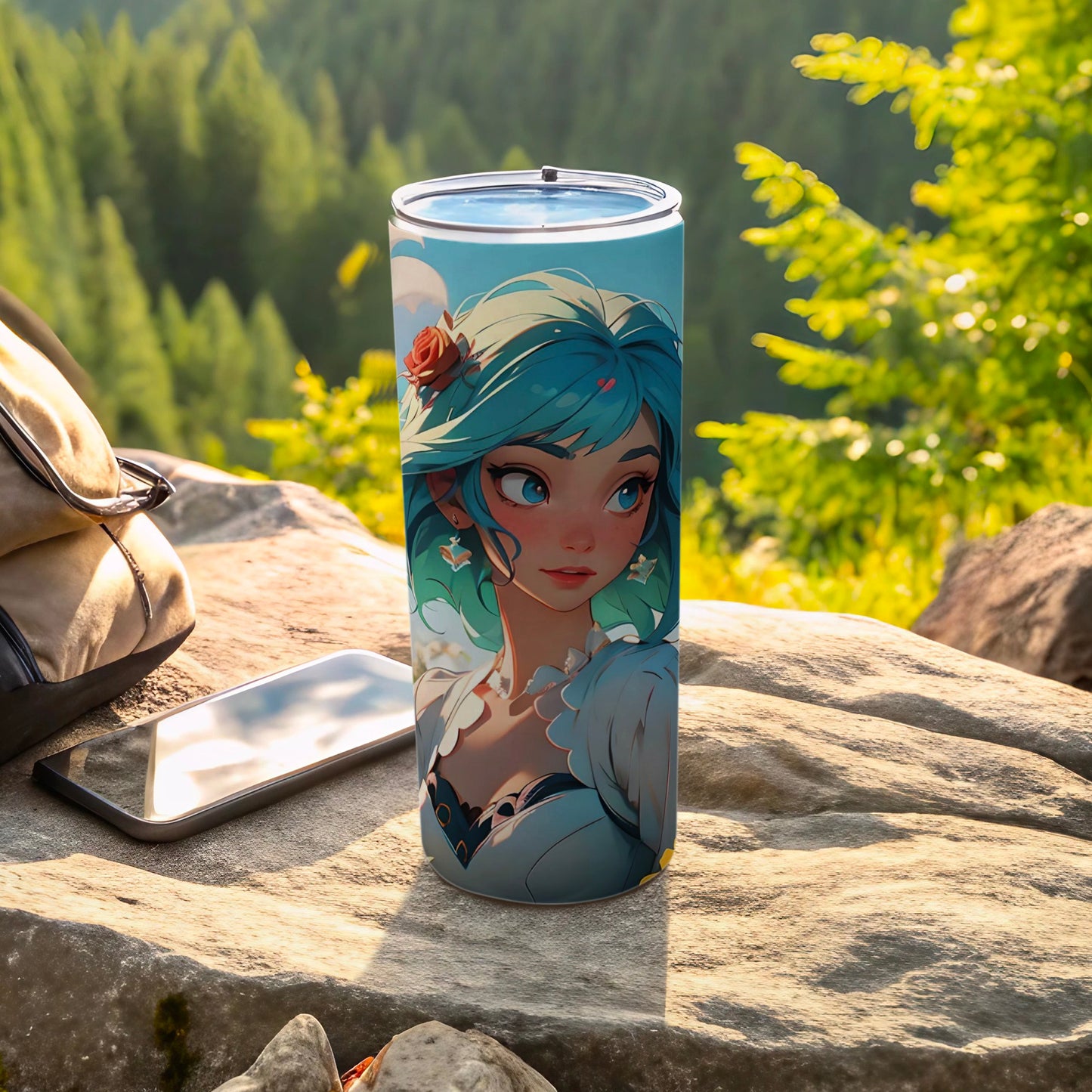 Stunning Blue Haired Character Tumbler for Outdoor Use