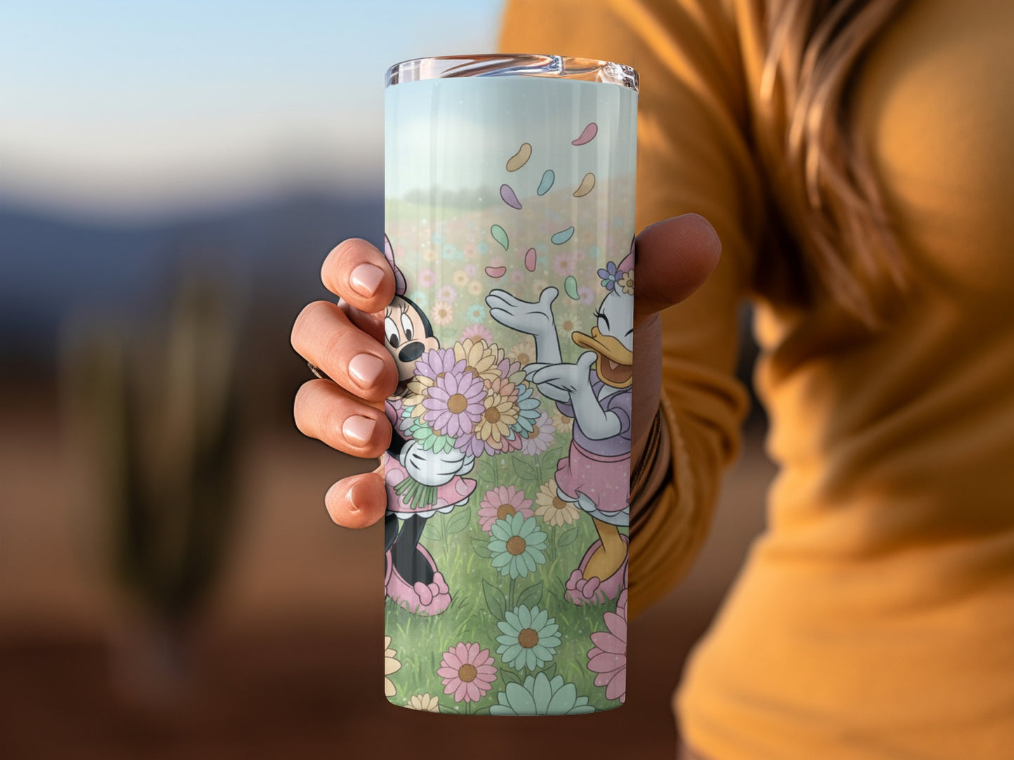Cute Cartoon Characters with Flowers Tumbler Cup