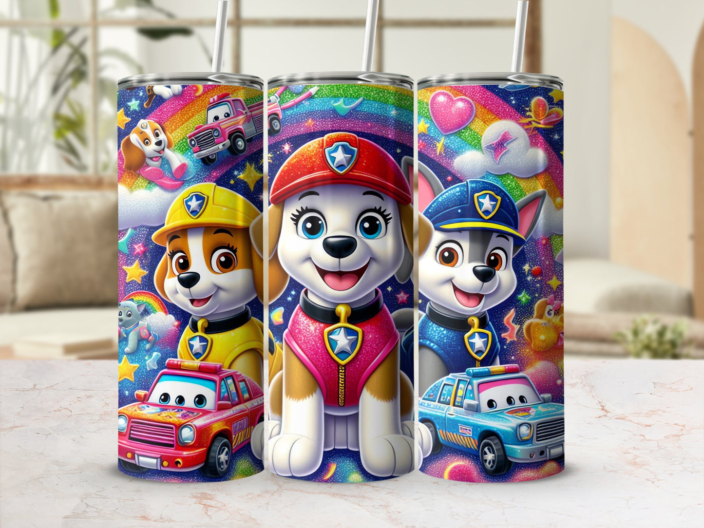 Colorful Cartoon Dog Patrol Themed Tumbler Cup