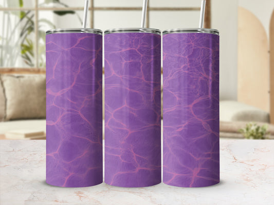 Three tumblers with a purple water ripple pattern and straws.