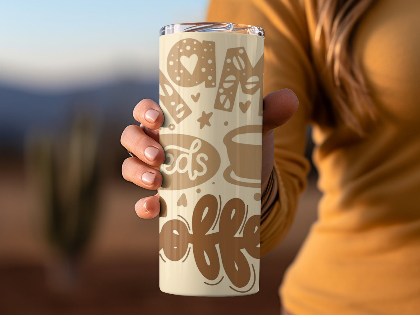 Stylish Coffee Themed Travel Mug with Graphic Design