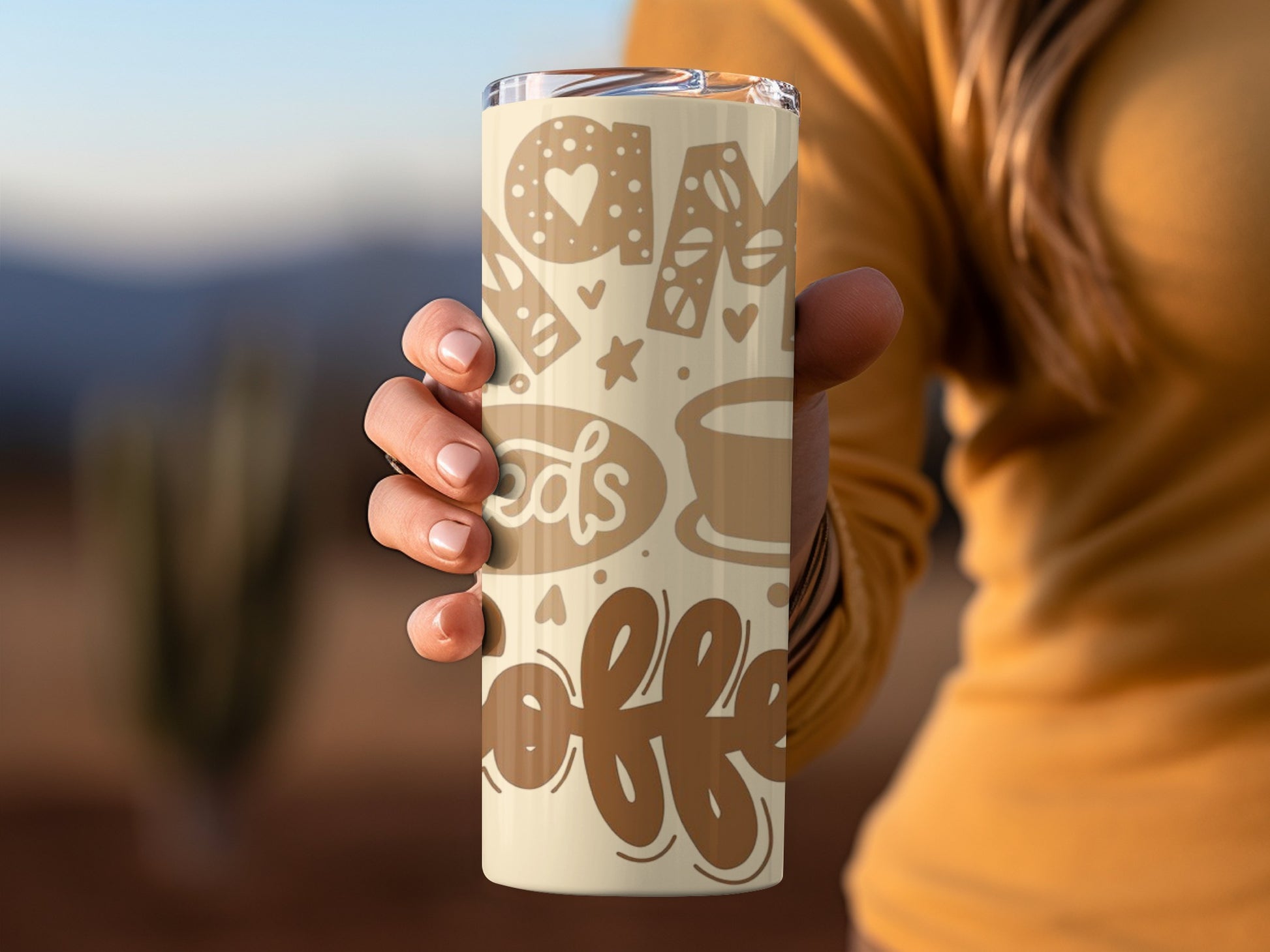 Stylish Coffee Themed Travel Mug with Graphic Design