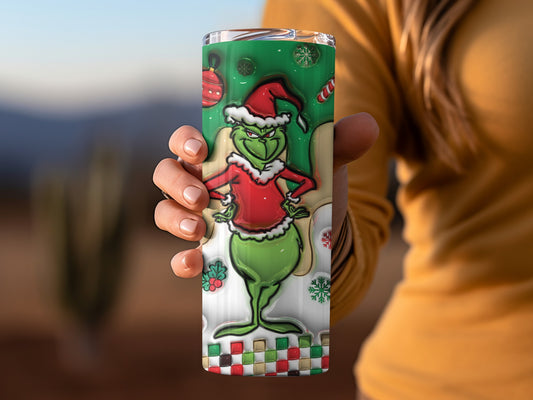 Grinch Christmas Themed Tall Tumbler For Holiday Season