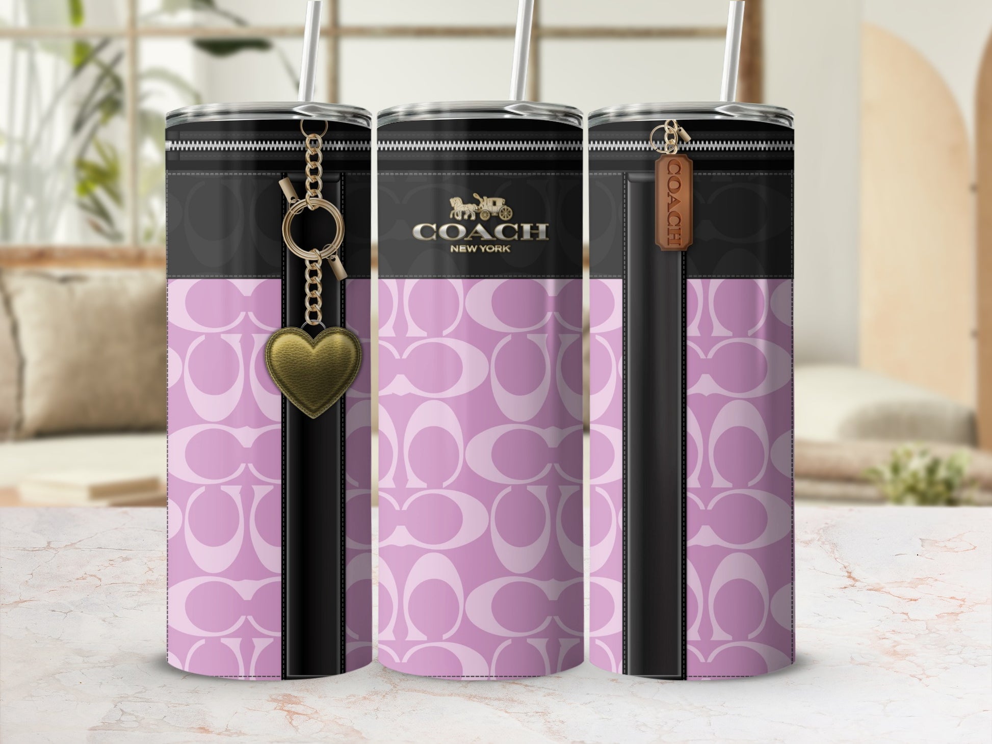 Coach New York Pink and Black Travel Tumbler Cups
