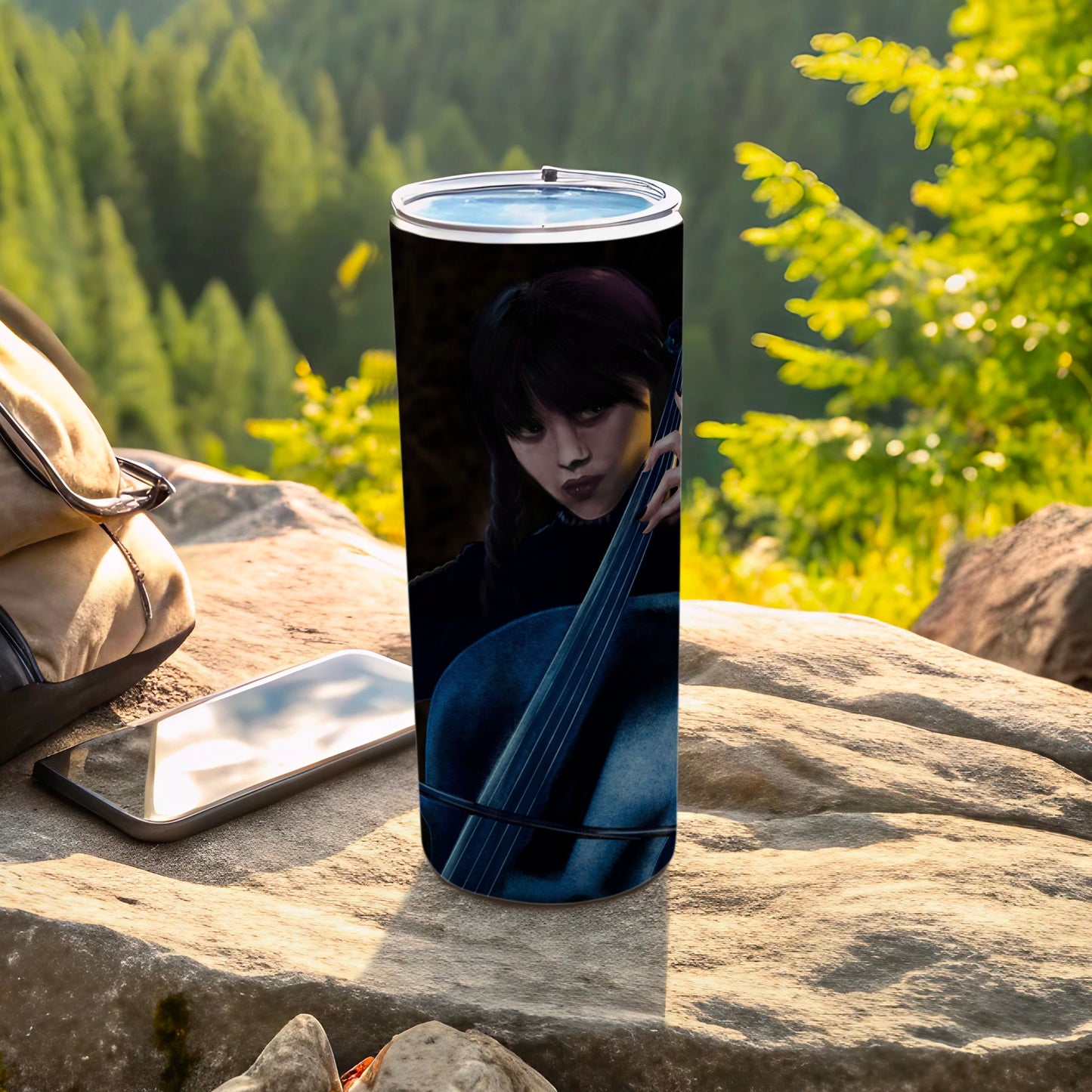 Moody Cellist Artwork on Metal Tumbler for Music Lovers