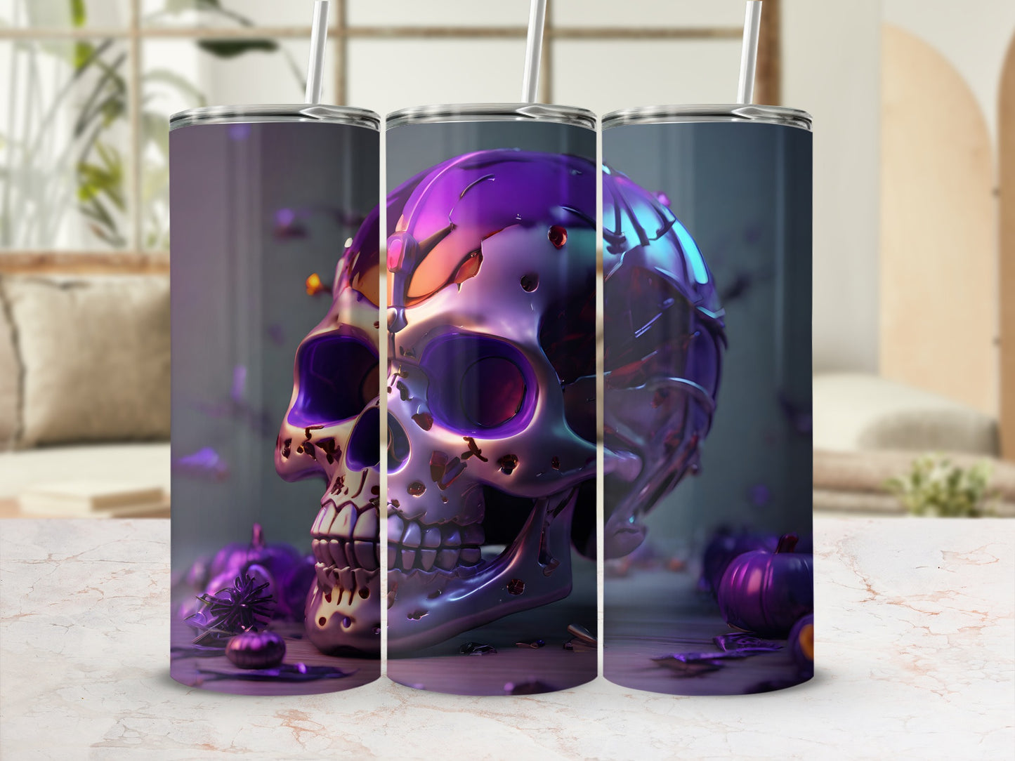 Futuristic Iridescent Purple Skull Halloween Tumbler product type