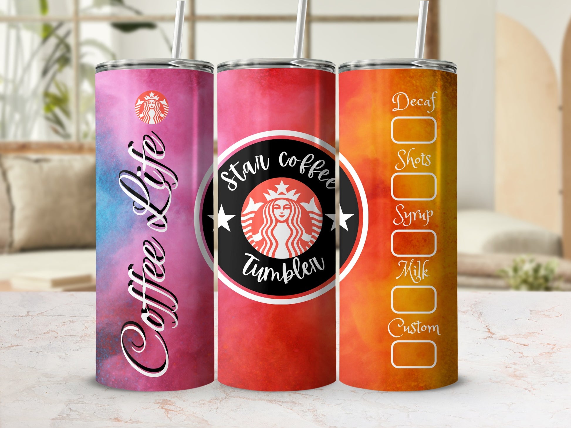 Colorful Star Coffee Life Tumbler with Checklist Design
