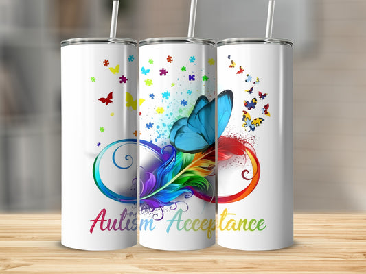 Colorful Butterfly and Autism Acceptance Tumbler