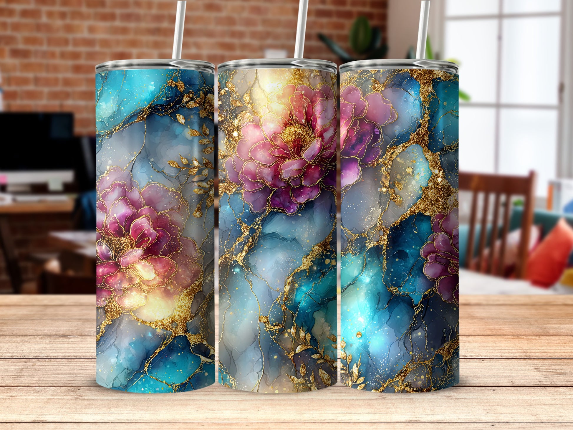 Vibrant Floral Pattern Stainless Steel Tumblers