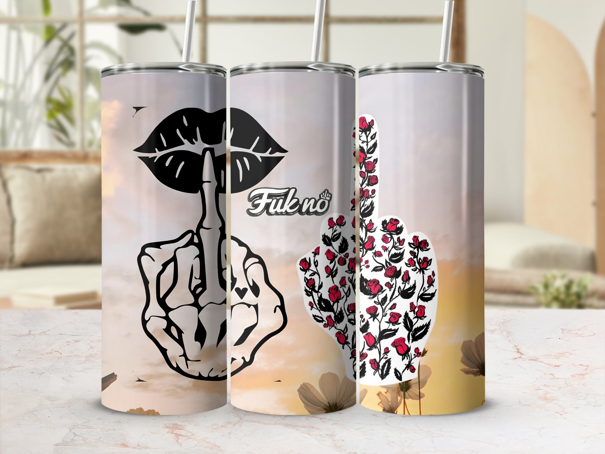 Bold Graphic Middle Finger Design Insulated Tumbler