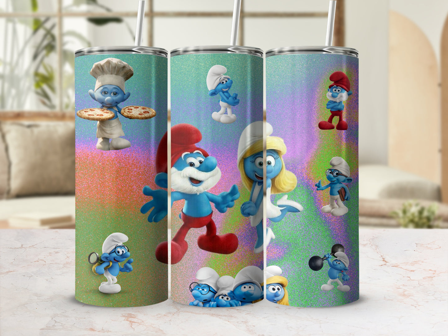 Colorful Cartoon Characters Tumbler with Straw