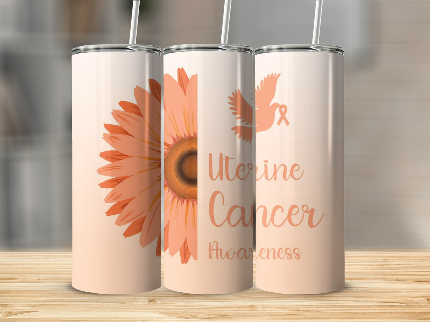 Uterine Cancer Awareness Tumbler with Flower Print
