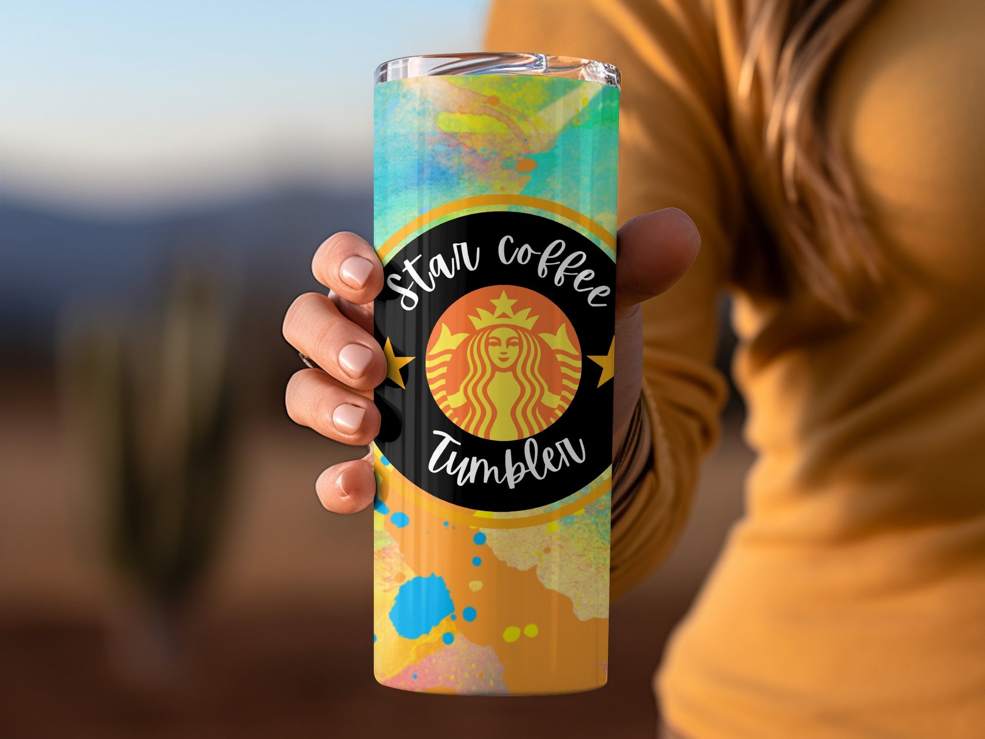 Colorful Star Coffee Tumbler with Artistic Design
