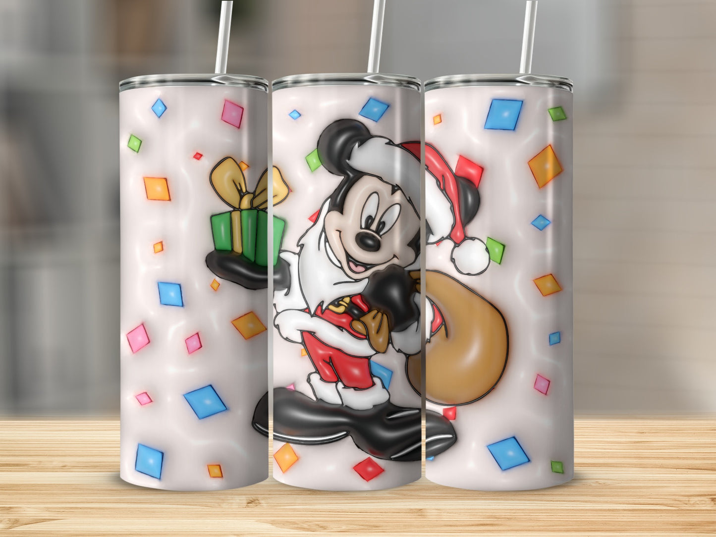 Festive Cartoon Character Holding Gift Stainless Steel Tumbler