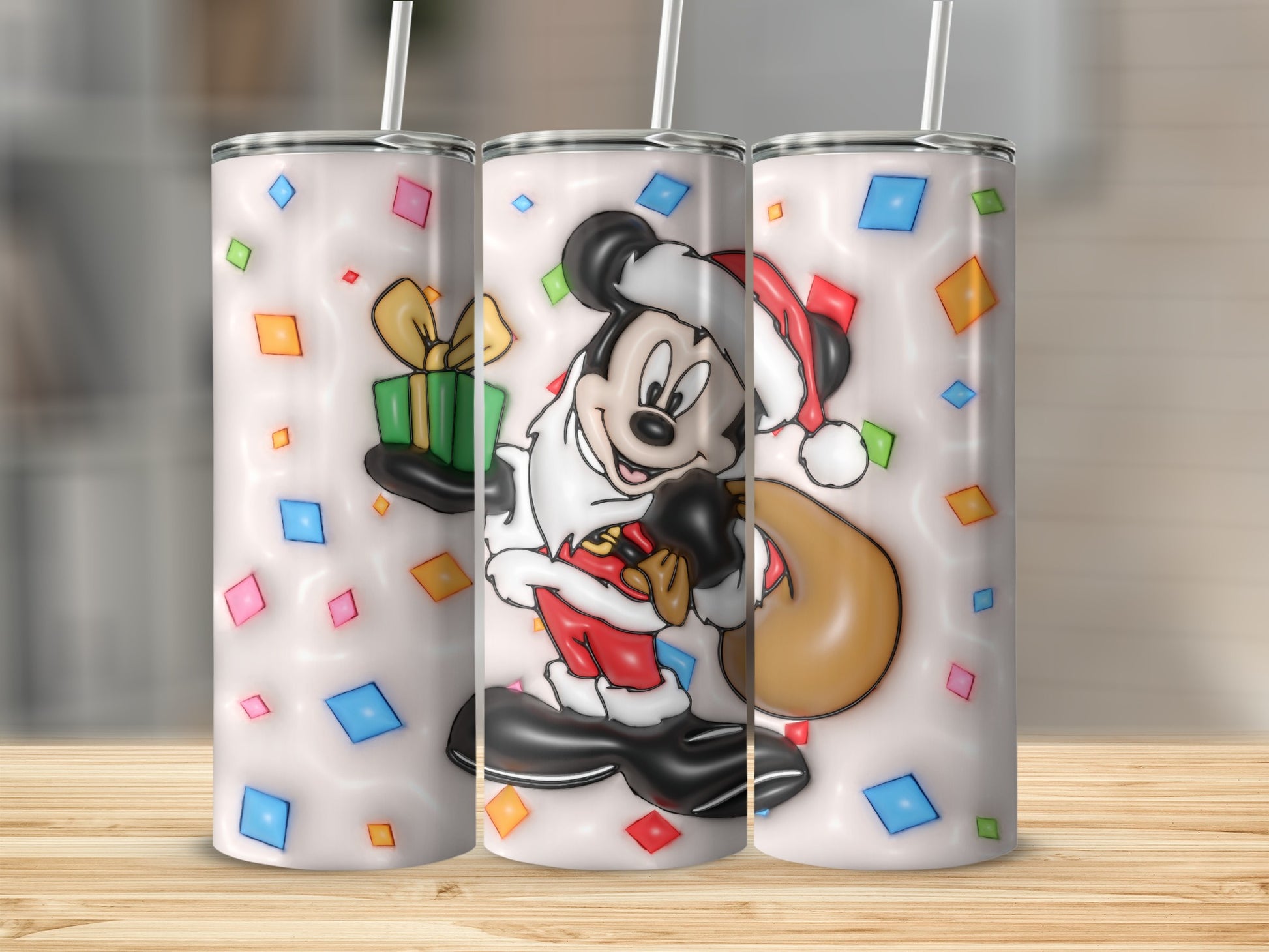 Festive Cartoon Character Holding Gift Stainless Steel Tumbler